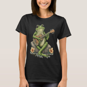 Frog Playing Guitar Frog Play Banjo On Log Aesthe T-Shirt