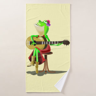 Frog Playing Guitar Funny Bath Towel