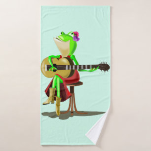 Frog Playing Guitar Funny Bath Towels