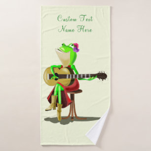 Frog Playing Guitar Funny Bath Towels Custom Text