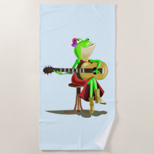 Frog Playing Guitar Funny Beach Towel