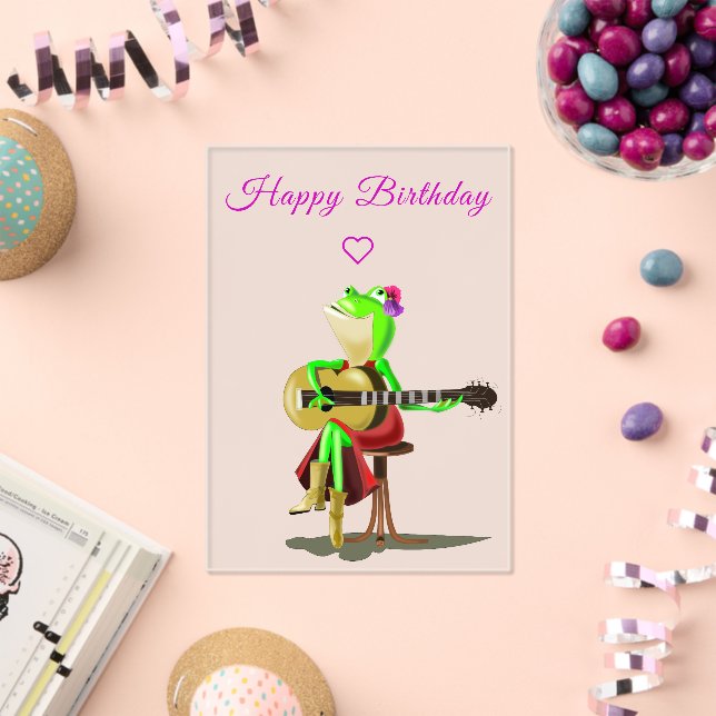 Frog Playing Guitar Funny Birthday Card Acrylic Invitations (Insitu (Celebration))
