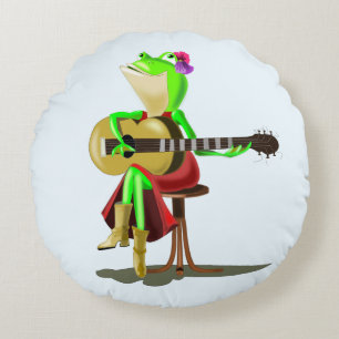 Frog Playing Guitar Funny Round Pillow