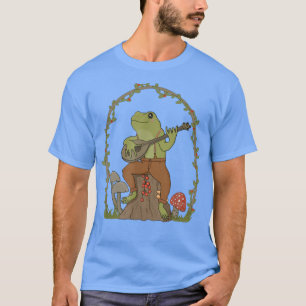 Frog Playing Guitar On Mushroom Log Cottagecore Ae T-Shirt
