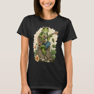 Frog Playing Guitar Playing Banjo On Log Cottageco T-Shirt