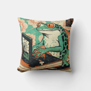 Frog Playing Pc Games, Ukiyo-e Frog Art, Frog  Cushion