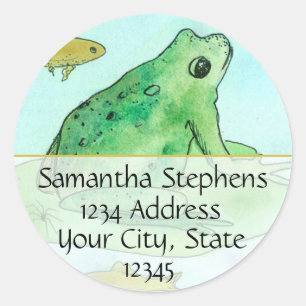 Frog Pond Goldfish Watercolor Return Address Classic Round Sticker