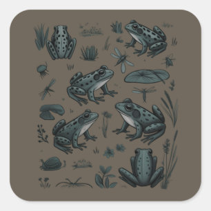 Frog Pond Life Vintage Botanical Gift Frog Outdoor Square Sticker