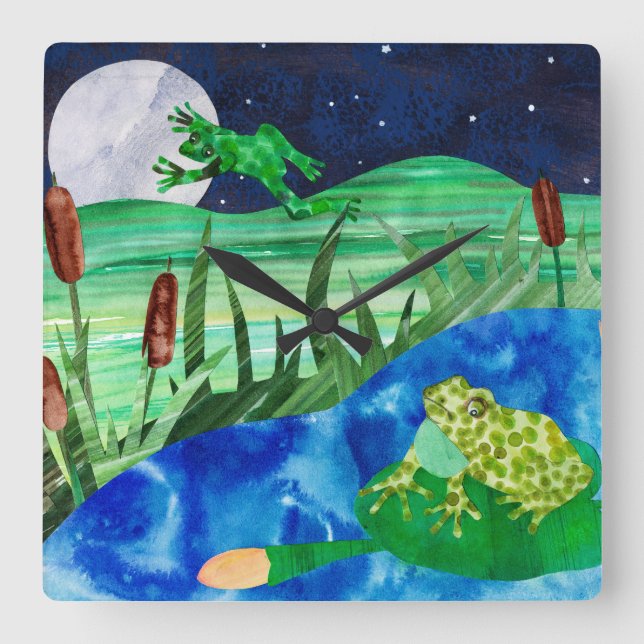 Frog Pond Night Songs Square Wall Clock (Front)
