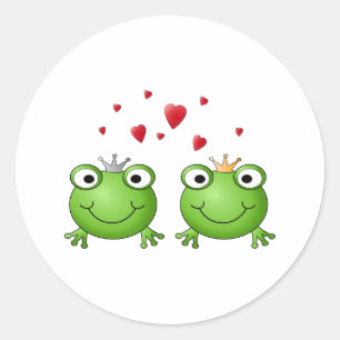 Frog Prince and Frog Princess, with hearts. Classic Round Sticker
