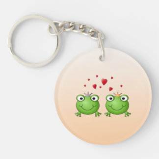 Frog Prince and Frog Princess, with hearts. Key Ring