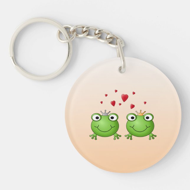 Frog Prince and Frog Princess, with hearts. Key Ring (Front)