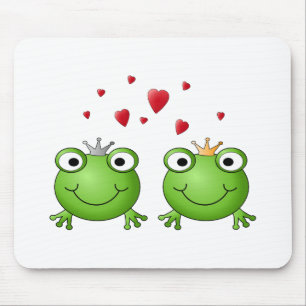 Frog Prince and Frog Princess, with hearts. Mouse Mat