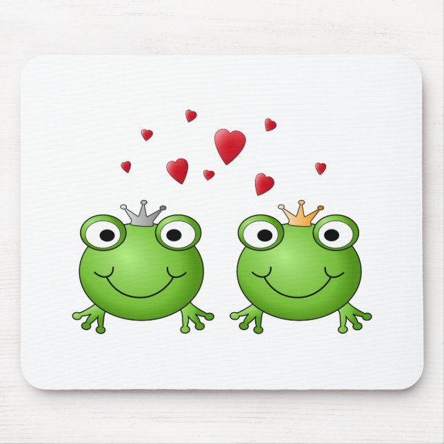 Frog Prince and Frog Princess, with hearts. Mouse Mat (Front)