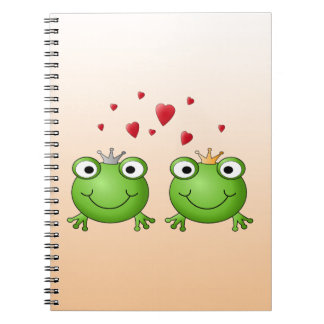 Frog Prince and Frog Princess, with hearts. Notebook