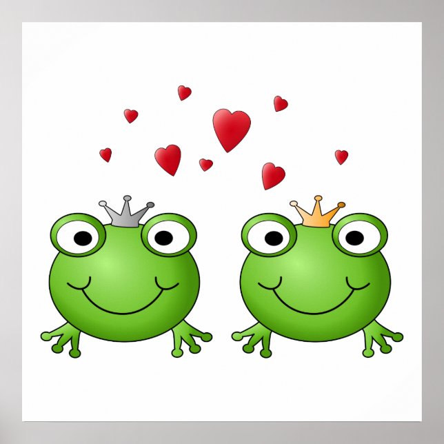 Frog Prince and Frog Princess, with hearts. Poster (Front)