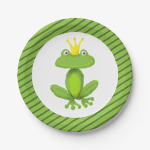 Frog Prince Fairy Tale Green Stripe Cute Funny Paper Plate