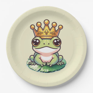 Frog Prince in Gold Crown Baby Shower Birthday Paper Plate