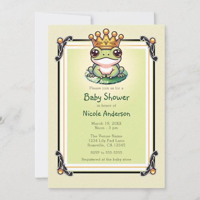 Frog Prince in Gold Crown Baby Shower Invitations (Front)