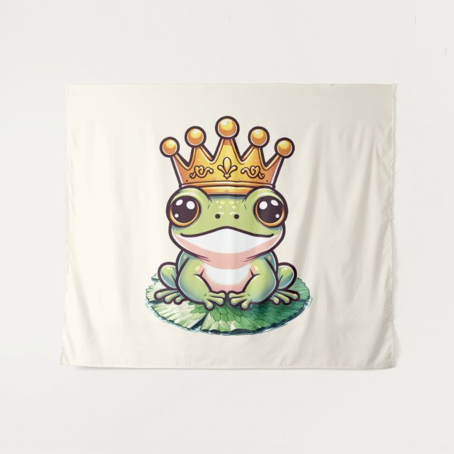 Frog Prince in Gold Crown Fairytale Nursery Room Tapestry (Front (Horizontal))