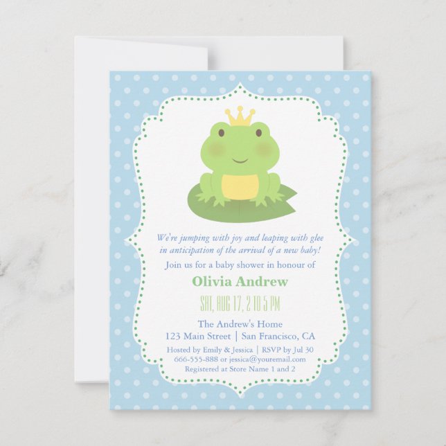 Frog Prince Polka Dots Baby Shower Invitations (Front)