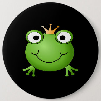 Frog Prince. Smiling Frog with a Crown. 6 Cm Round Badge