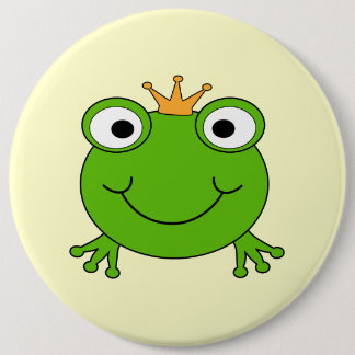 Frog Prince. Smiling Frog with a Crown. 6 Cm Round Badge