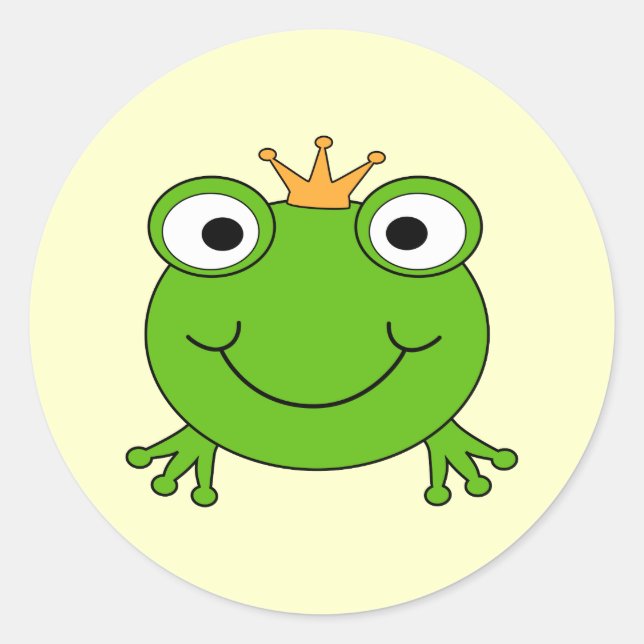 Frog Prince. Smiling Frog with a Crown. Classic Round Sticker (Front)