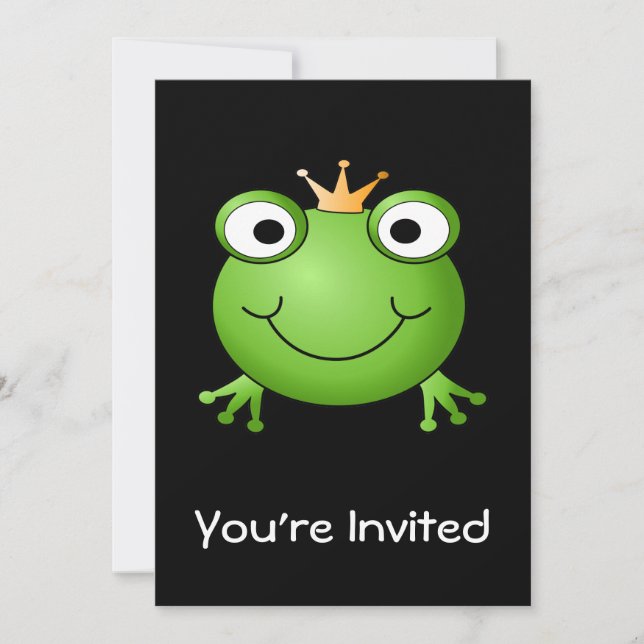 Frog Prince. Smiling Frog with a Crown. Invitation (Front)