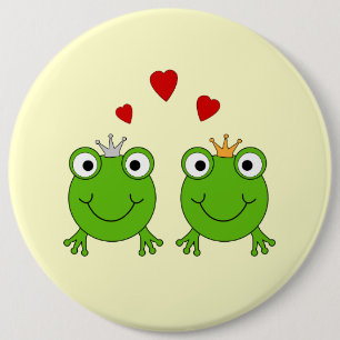 Frog Princess and Frog Prince, with hearts. 6 Cm Round Badge