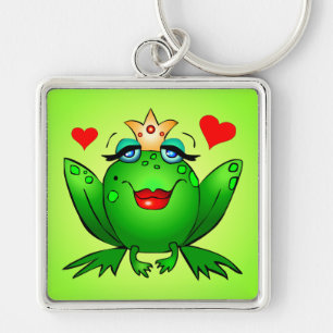 Frog Princess Crown and Hearts Green Key Ring