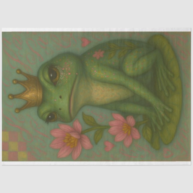 Frog Princess Decoupage Paper – Whimsical Crowned  (Front)