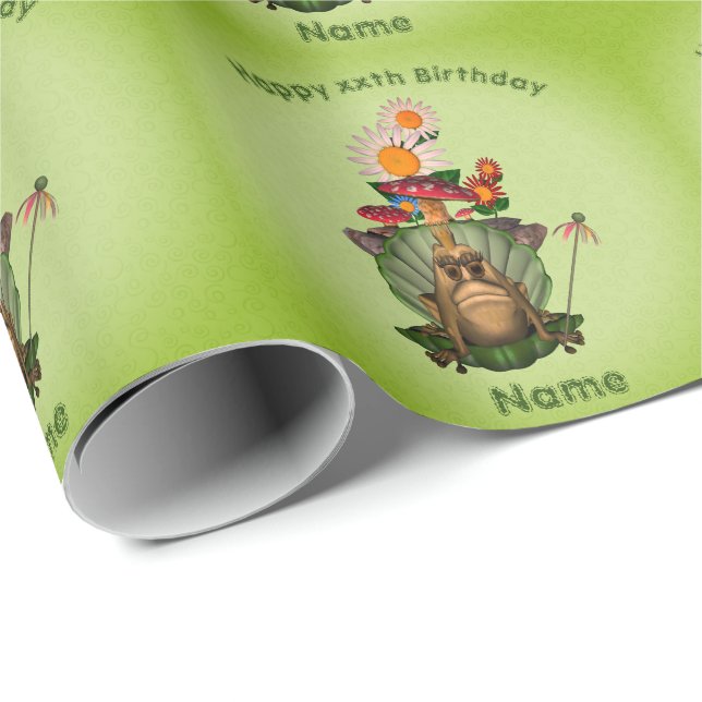 Frog Princess Mushrooms Personalised Birthday  Wrapping Paper (Roll Corner)