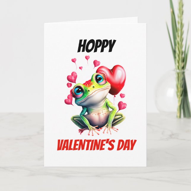 Frog puns | Hoppy Valentine's Day cute froggy pun Holiday Card (Front)