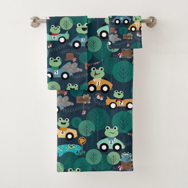 Frog Race Car Drivers Kids Adorable Animal Bath Towel Set (Insitu)