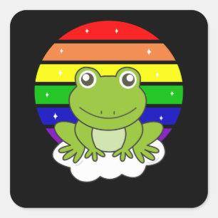 Frog Rainbow Glitter Kawaii Frogs Square Sticker