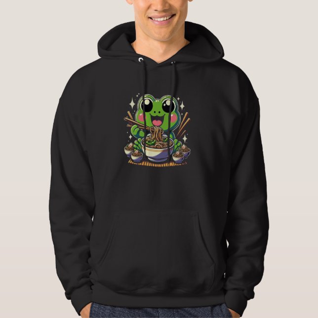 Frog Ramen Noodle Japanese Anime Kawaii Frog Eatin Hoodie (Front)