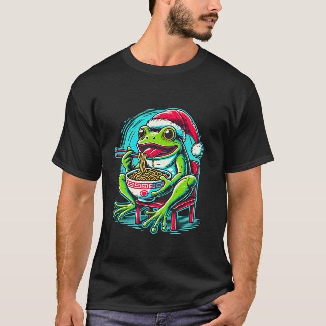 Frog Ramen Santa Hat Japanese Christmas Xmas T-Shirt (Front)