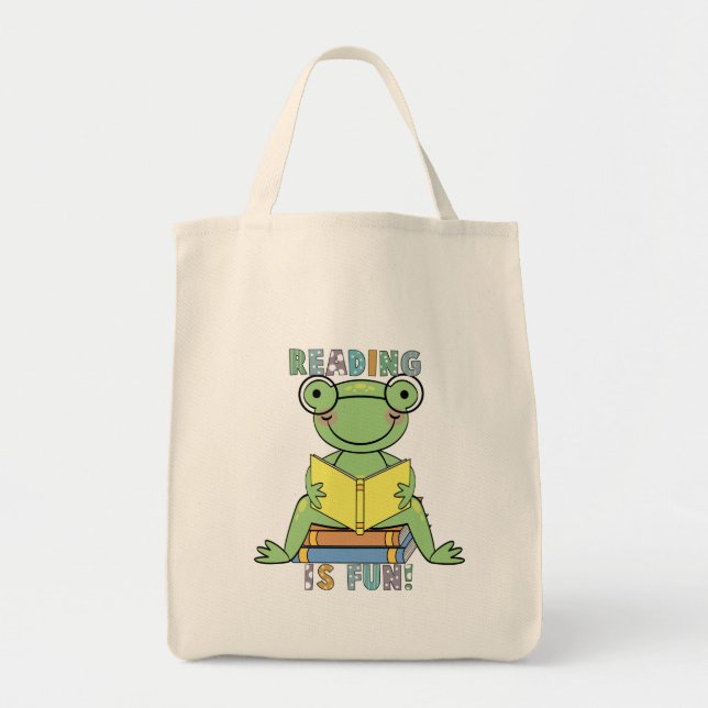 Frog Reading is Fun T-shirts and Gifts Tote Bag (Front)