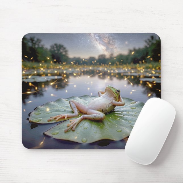 Frog Reclining on a Lily Pad Mouse Mat (With Mouse)