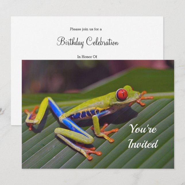 Frog Red Eye Photo Birthday Invitation (Front/Back)