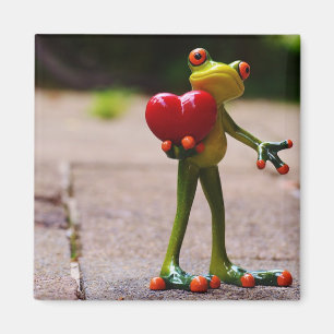 Frog red heart magnet