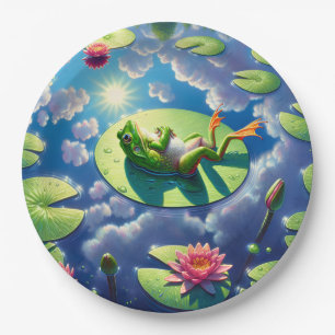 Frog Relaxing On a Lily Pad Paper Plate