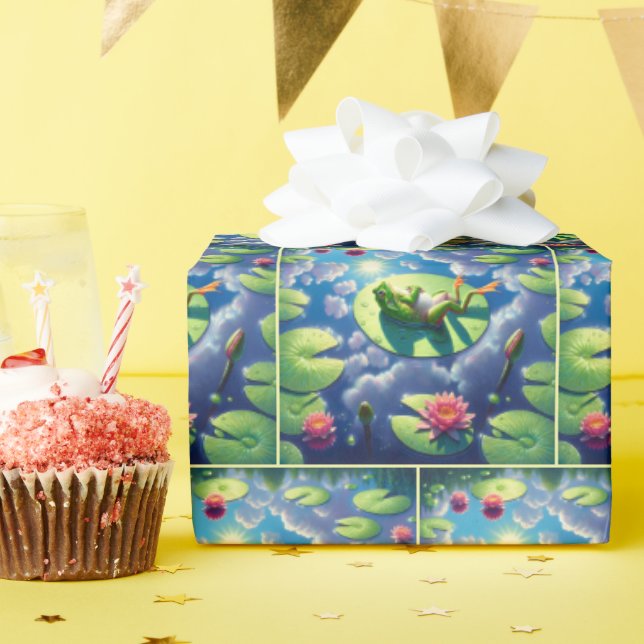 Frog Relaxing On a Lily Pad Wrapping Paper (Birthday Party)