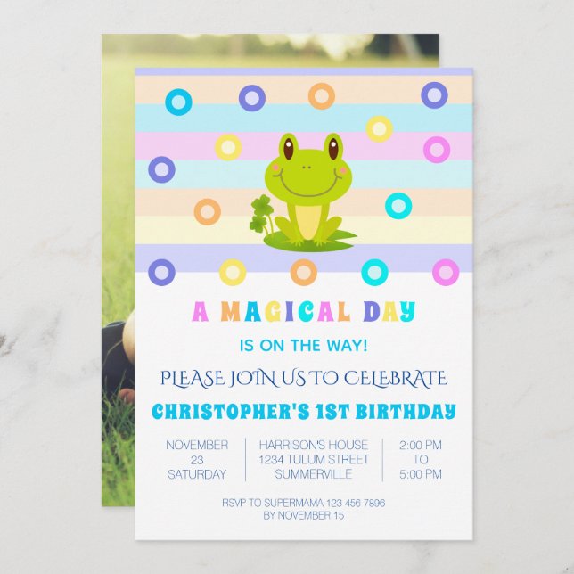 Frog Retro 1st Birthday party Invitation (Front/Back)