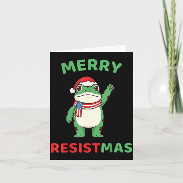 Frog Retro Merry Resistmas Funny Litical Christmas Card (Front)
