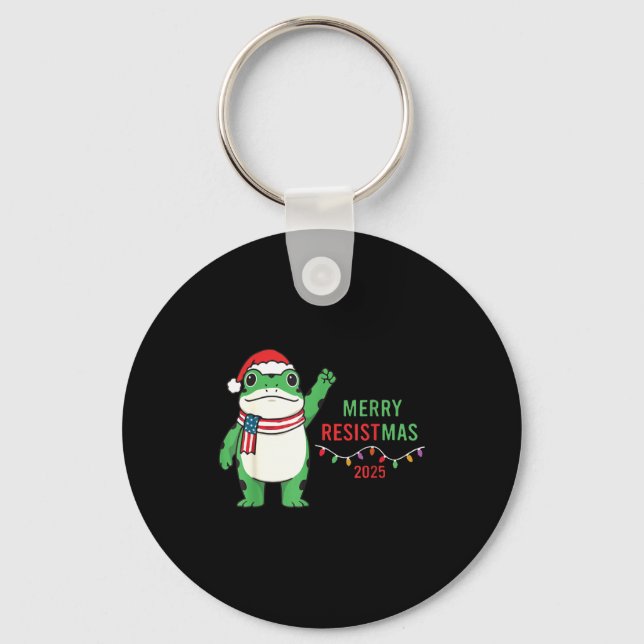 Frog Retro Merry Resistmas Funny Litical Christmas Key Ring (Front)