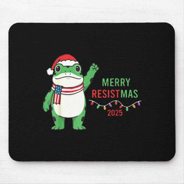 Frog Retro Merry Resistmas Funny Litical Christmas Mouse Mat (Front)