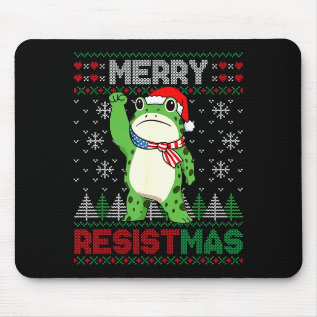 Frog Retro Merry Resistmas Funny Litical Ugly Chri Mouse Mat (Front)