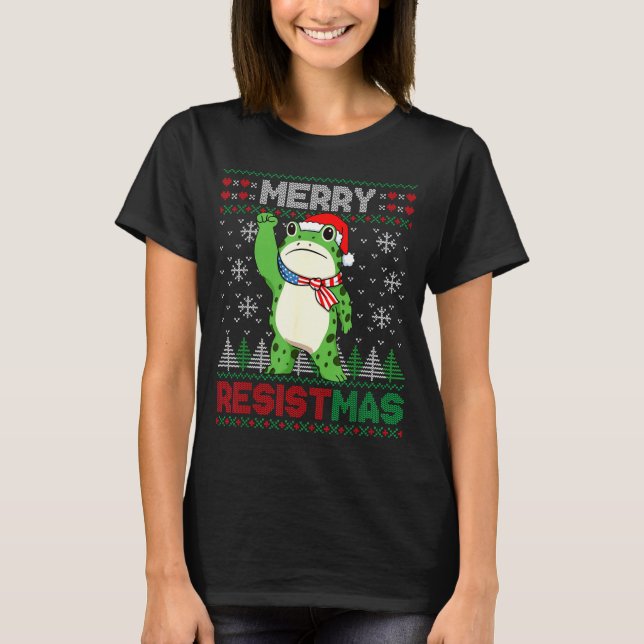 Frog Retro Merry Resistmas Funny Litical Ugly Chri T-Shirt (Front)